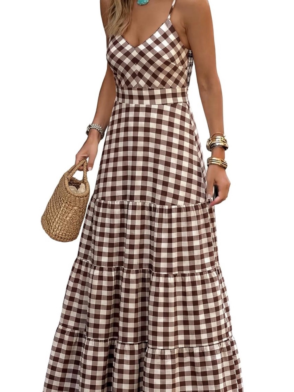 Gingham maxi dress with pockets